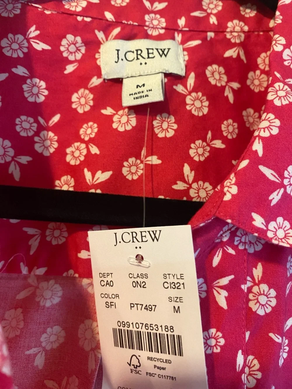 J. Crew Women's Hot Pink Floral Button-Down Top - Picture 2 of 5